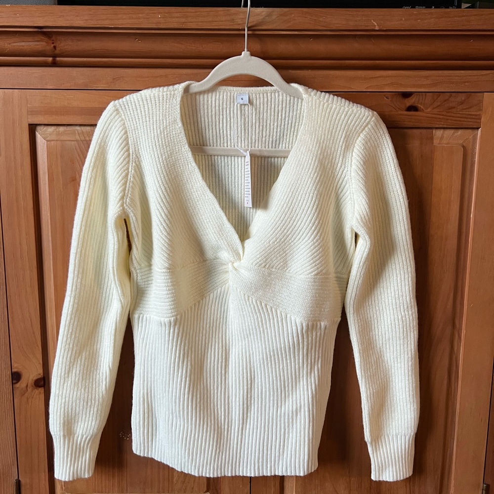 Elegant Cream V-Neck Women's Sweater